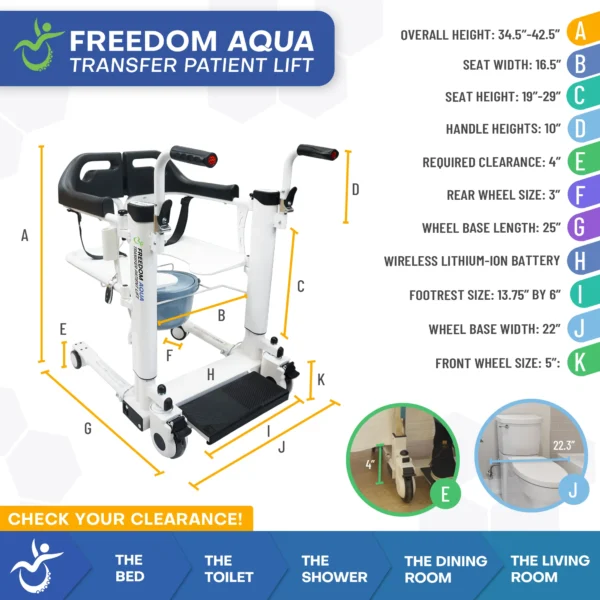 ADAP-20-5 Freedom Aqua Waterproof Patient Lift - Sling Free Transfers
