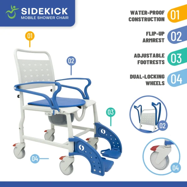 ADAP-24-2 Sidekick Shower Chair with Commode Opening and Wheel Attachments